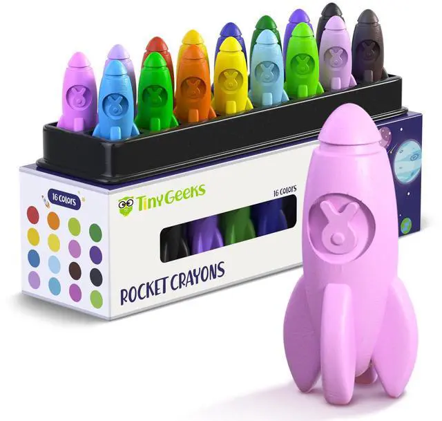 Main image of 16 Rocket Crayons - Non Toxic, Washable - For Toddlers, Kids Ages 4-8 - Easy To Hold, Baby's Crayons For Toddlers 3-10 Years