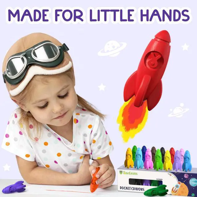 Alt view image 2 of 7 - 16 Rocket Crayons - Non Toxic, Washable - For Toddlers, Kids Ages 4-8 - Easy To Hold, Baby's Crayons For Toddlers 3-10 Years