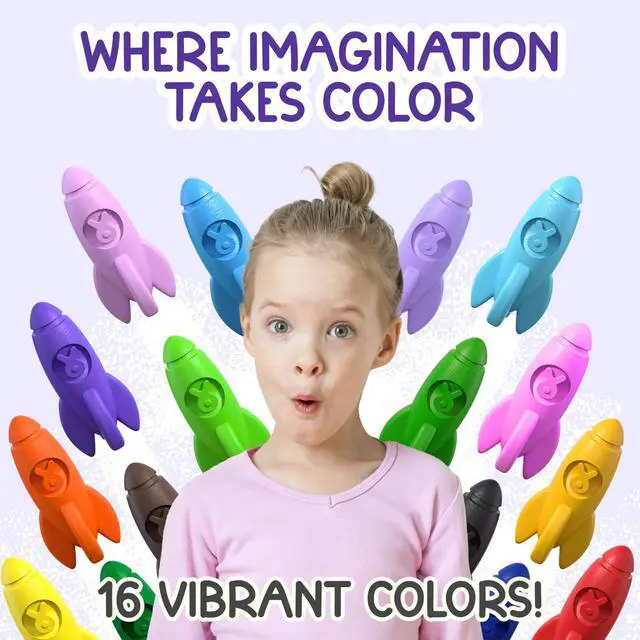 Alt view image 5 of 7 - 16 Rocket Crayons - Non Toxic, Washable - For Toddlers, Kids Ages 4-8 - Easy To Hold, Baby's Crayons For Toddlers 3-10 Years