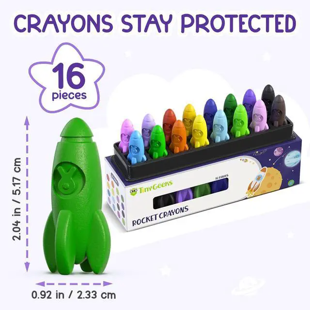 Alt view image 7 of 7 - 16 Rocket Crayons - Non Toxic, Washable - For Toddlers, Kids Ages 4-8 - Easy To Hold, Baby's Crayons For Toddlers 3-10 Years