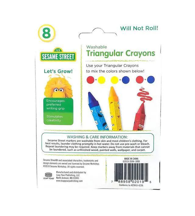 Alt view image 3 of 3 - 8 Count Washable Triangular Crayons for Toddlers and Kids, Will Not Roll, Assorted Colors, Great for Classrooms