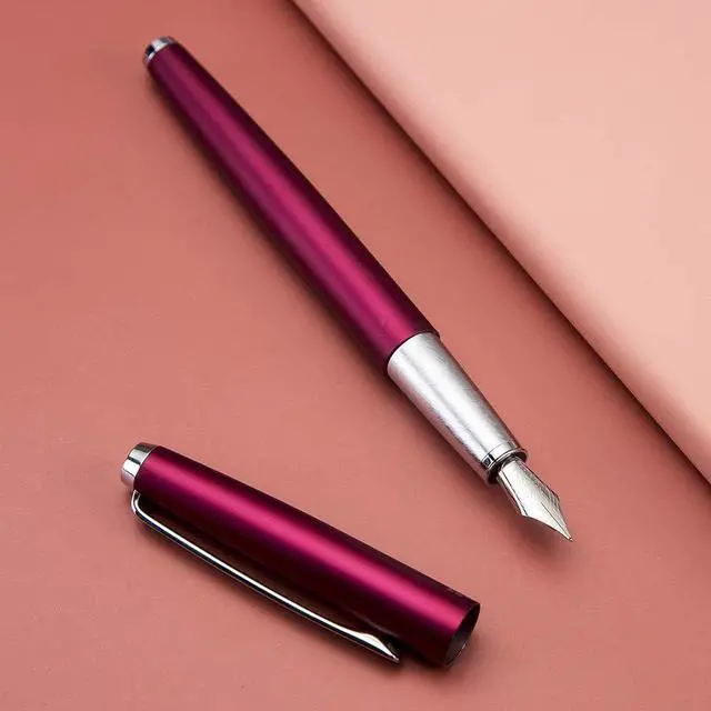 Alt view image 3 of 7 - 525 Purple Red Metal Fountain Pen, Extra Fine Nib Classic Pen Includes Metal Pen Case and Refillable Converter