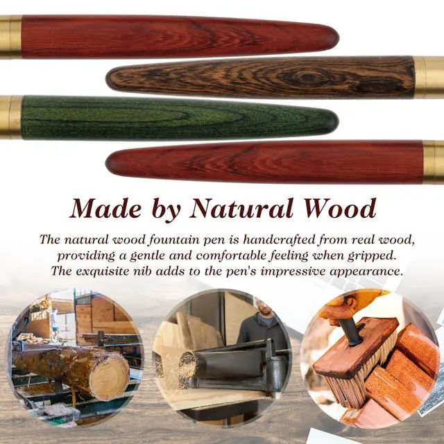 Alt view image 4 of 7 - Handcrafted Wooden Fountain Pens Set, Vintage Luxury Wood Fountain Pen 0.5mm Fine Point Smooth Writing Pen With 12 Ink 2.6 mm Cartridges and Gift Box for Journaling Calligraphy Supplies(B)