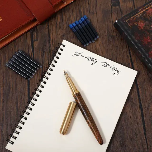 Alt view image 5 of 7 - Handcrafted Wooden Fountain Pens Set, Vintage Luxury Wood Fountain Pen 0.5mm Fine Point Smooth Writing Pen With 12 Ink 2.6 mm Cartridges and Gift Box for Journaling Calligraphy Supplies(B)