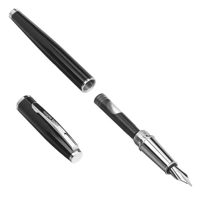 Alt view image 3 of 6 - Refillable Fountain Pen with Smooth Writing, Medium Point, Black Metal Barrel, Black Ink, 2 Replacement Cartridges