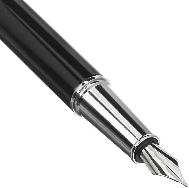 Alt view image 2 of 6 - Refillable Fountain Pen with Smooth Writing, Medium Point, Black Metal Barrel, Black Ink, 2 Replacement Cartridges