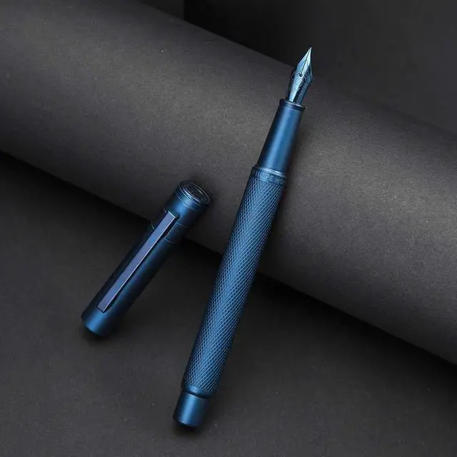 Alt view image 7 of 7 - Dark Blue Forest Fountain Pen Extra Fine Nib Classic Design with Converter and Metal Pen Case Set