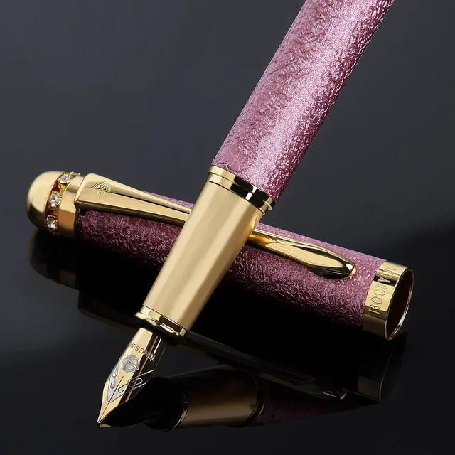 Main image of fountain pen-Multiple color styles with rhinestone,diamond inlay and frosted finish,Cute pens,Luxury pen,Office pens,Best pen set,Includes 10 Ink Cartridges and Ink Refill Converter(Pink)