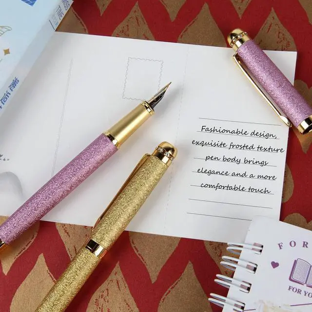 Alt view image 5 of 7 - fountain pen-Multiple color styles with rhinestone,diamond inlay and frosted finish,Cute pens,Luxury pen,Office pens,Best pen set,Includes 10 Ink Cartridges and Ink Refill Converter(Pink)