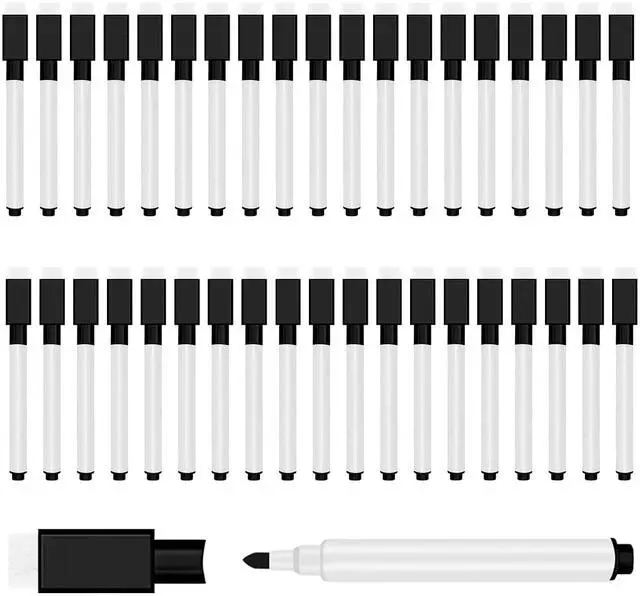 Main image of 50 Pcs Magnetic Dry Erase Markers, Fine Point Tip, Black | Mini White Board Markers, with Eraser Cap, Bulk for Student, Office School Supplies