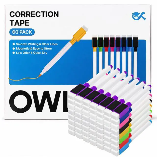 Main image of 60 Pcs Dry Erase Markers, 8 Colors | Fine Tip, Magnetic, Low Odor, Whiteboard Markers with Eraser, Ideal for School, Office and Home