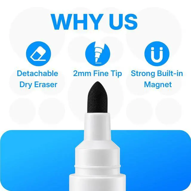 Alt view image 3 of 7 - 60 Pcs Dry Erase Markers, 8 Colors | Fine Tip, Magnetic, Low Odor, Whiteboard Markers with Eraser, Ideal for School, Office and Home