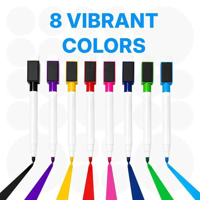 Alt view image 4 of 7 - 60 Pcs Dry Erase Markers, 8 Colors | Fine Tip, Magnetic, Low Odor, Whiteboard Markers with Eraser, Ideal for School, Office and Home
