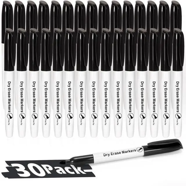 Main image of Black Dry Erase Markers, Fine Tip Whiteboard Markers, 30 Count | Washable Dry Erase Pens for Kids and Teachers, Ideal for Classroom, Home Back to School Supplies