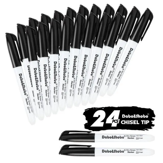 Alt view image 2 of 7 - Dry Erase Markers 24 Pack, Low Odor Black Whiteboard Markers, Chisel Tip, Perfect for Writing on Whiteboard Mirrors Glass In School, Office&Home