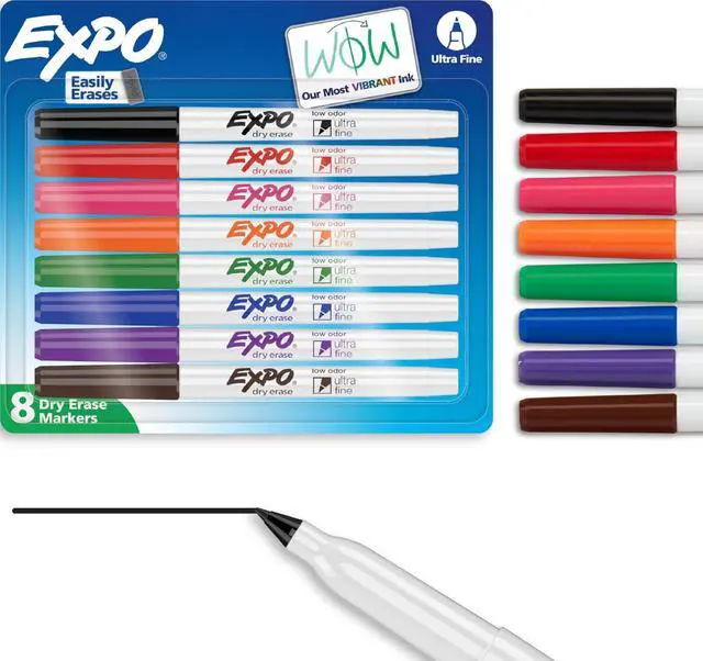 Main image of Dry Erase Markers, Low Odor Ink, Assorted Colors, Ultra Fine Tip, 8 Count - Whiteboard, Calendar, Organization, School Supplies