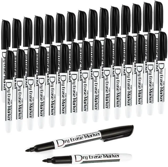 Main image of Black Dry Erase Markers, Fine Tip, Low Odor, 30 Pack | Whiteboard Markers, Low Odor Dry Erase Pens, 30 Pack, Thin Point Black Markers for Whiteboards, Glass, Calendar, Office, Home