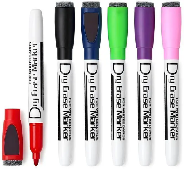 Main image of Magnetic Dry Erase Markers, Fine Tip, 6 Colors, 6 Pack | Whiteboard Markers with Eraser Cap, Low Odor Dry Erase Pens, Magnetic Markers for Whiteboards, Calendars, Refrigerators