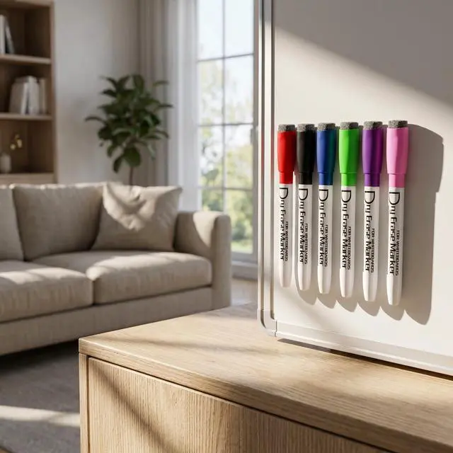 Alt view image 6 of 7 - Magnetic Dry Erase Markers, Fine Tip, 6 Colors, 6 Pack | Whiteboard Markers with Eraser Cap, Low Odor Dry Erase Pens, Magnetic Markers for Whiteboards, Calendars, Refrigerators