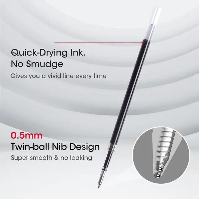 Alt view image 2 of 7 - W-1154 Gel Pen Refills: 0.5mm Black Ink Twin-Ball Nib 8ct | Multi-Compatible Retractable Gel Pens Quick Dry Smooth No Smear for Writing Note Taking Teachers Office