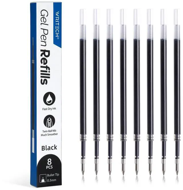 Main image of W-1154 Gel Pen Refills: 0.5mm Black Ink Twin-Ball Nib 8ct | Multi-Compatible Retractable Gel Pens Quick Dry Smooth No Smear for Writing Note Taking Teachers Office
