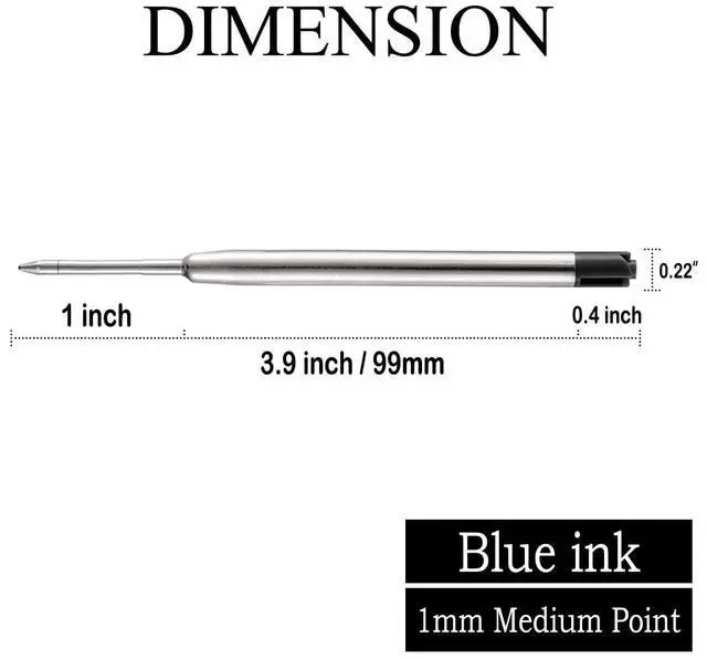 Alt view image 2 of 6 - Pen Refills, 3.9in Black Ink Pen Refills 1.0mm Replacement Ink for Ballpoint Pen Parker Pen Tactical Pen (10 Pack)
