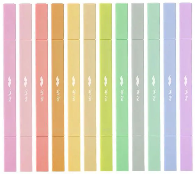 Main image of Dual Tip Aesthetic Highlighters, 12 pcs, Chisel & Fine Tip | Cute Highlighters Assorted Colors for Journaling, Highlighting, Underlining, Fast Dry, Back to School Supplies