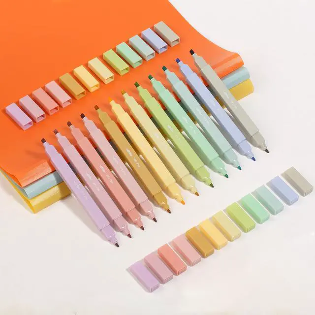 Alt view image 7 of 7 - Dual Tip Aesthetic Highlighters, 12 pcs, Chisel & Fine Tip | Cute Highlighters Assorted Colors for Journaling, Highlighting, Underlining, Fast Dry, Back to School Supplies