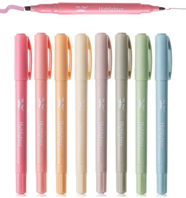 Main image of Dual Tip Highlighters, 8 Pack, Fine & Chisel | Cute Highlighters Assorted Colors, Dual Tip Markers