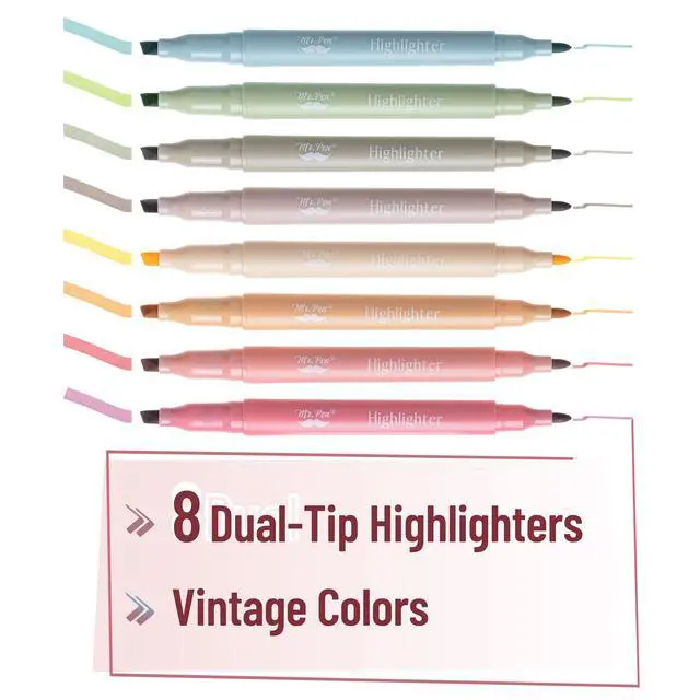 Alt view image 2 of 7 - Dual Tip Highlighters, 8 Pack, Fine & Chisel | Cute Highlighters Assorted Colors, Dual Tip Markers