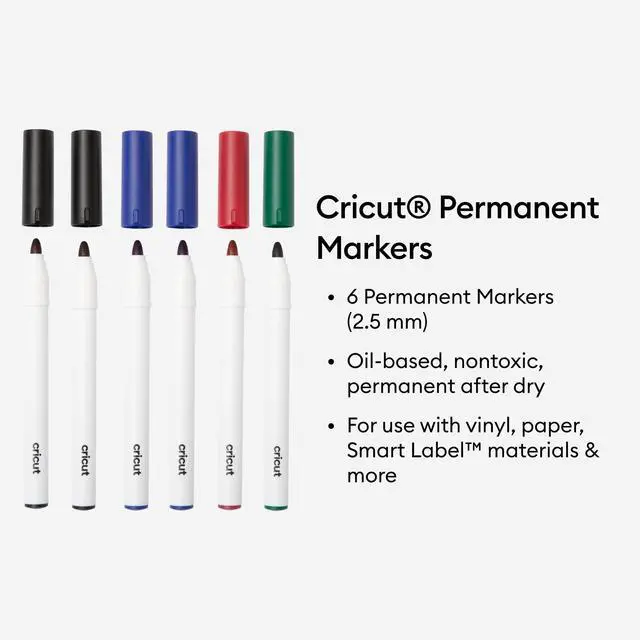 Alt view image 2 of 6 - Permanent Markers 2.5 mm, Black/Blue/Red/Green (6 ct) - Compatible with Cricut Venture