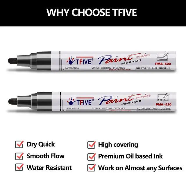 Alt view image 2 of 7 - Black Permanent Markers Paint Pens, 2 Pack Oil Based Paint Markers | Waterproof, Quick Dry, Never Fade, Medium Tip Marker Pens for Rock Painting, Wood, Metal, Plastic, Canvas, Glass, Rubber