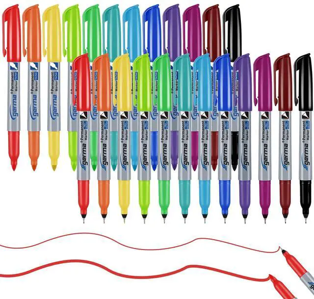 Main image of 24 Pack Color Permanent Markers, Fine Tip and Ultra Fine Point, 12 Vibrant Assorted Colors Permanent Markers, Works on Paper, Glass, Plastic, Metal, Ideal for Kids, Adults, Office & School Supplies
