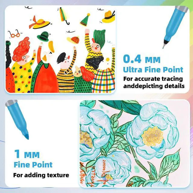 Alt view image 4 of 7 - 24 Pack Color Permanent Markers, Fine Tip and Ultra Fine Point, 12 Vibrant Assorted Colors Permanent Markers, Works on Paper, Glass, Plastic, Metal, Ideal for Kids, Adults, Office & School Supplies