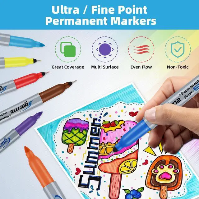 Alt view image 5 of 7 - 24 Pack Color Permanent Markers, Fine Tip and Ultra Fine Point, 12 Vibrant Assorted Colors Permanent Markers, Works on Paper, Glass, Plastic, Metal, Ideal for Kids, Adults, Office & School Supplies
