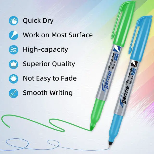 Alt view image 7 of 7 - 24 Pack Color Permanent Markers, Fine Tip and Ultra Fine Point, 12 Vibrant Assorted Colors Permanent Markers, Works on Paper, Glass, Plastic, Metal, Ideal for Kids, Adults, Office & School Supplies