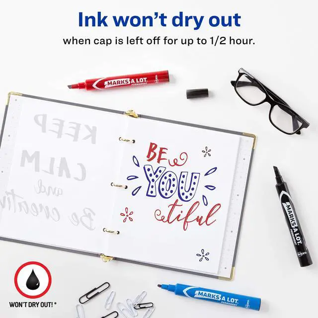 Alt view image 2 of 7 - Marks A Lot® Permanent Markers, Regular Desk-Style Size, Chisel Tip, 4 Assorted Markers (07905)