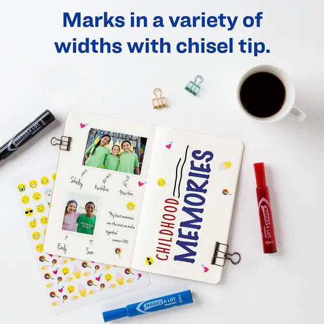 Alt view image 3 of 7 - Marks A Lot® Permanent Markers, Regular Desk-Style Size, Chisel Tip, 4 Assorted Markers (07905)