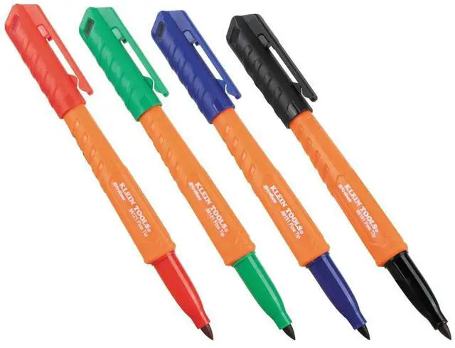 Main image of 861914 Skribes Fine Tip Permanent Markers, Assorted Colors, Hard Hat Clip, Multi-Surface Jobsite Marker for Wet, Dry and Oily Surfaces, 4-Pack