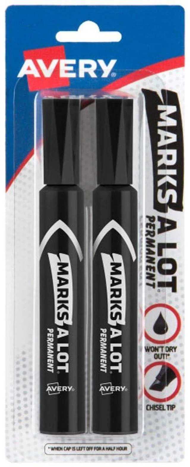 Main image of Marks A Lot Permanent Markers, Regular Desk-Style Size, Chisel Tip, 2 Black Markers (07902)
