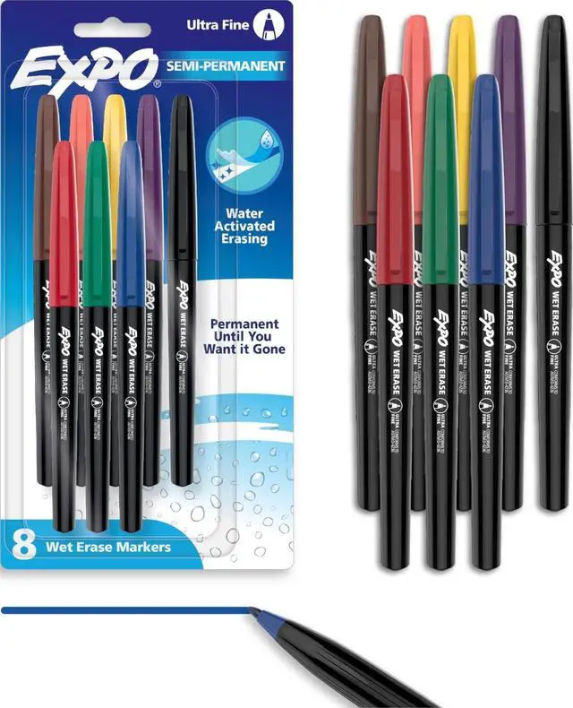 Main image of Vis-a-Vis Wet Erase Markers, Semi-Permanent, Assorted Colors, Ultra Fine Tip, 8 Count - For Writing on Glass, Whiteboards, Mirrors, Calendar, Labeling, Organizing