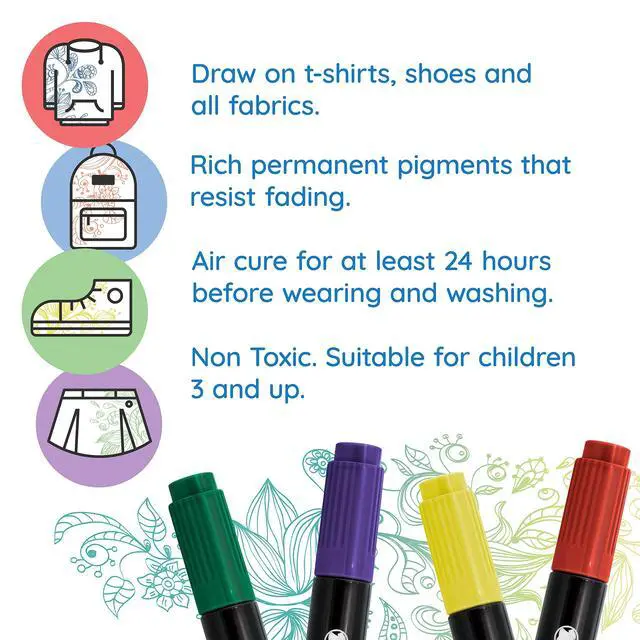 Alt view image 4 of 7 - Super Markers 20 Vibrant Dual Tip Fabric Markers | Fine & Chisel Point Pens Fabric Marker Permanent for Clothes, T-Shirts - Permanent Ink Eye-Catching Vibrant & Bold Colors