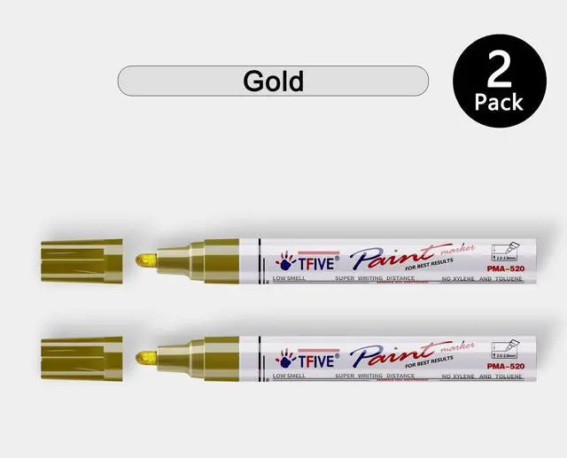 Alt view image 7 of 7 - Gold Permanent Markers Paint Pens, 2 Pack Oil Based Paint Markers | Metallic, Waterproof, Quick Dry, Never Fade, Medium Tip Marker Pens for Rock, Wood, Metal, Plastic, Canvas, Glass, Rubber