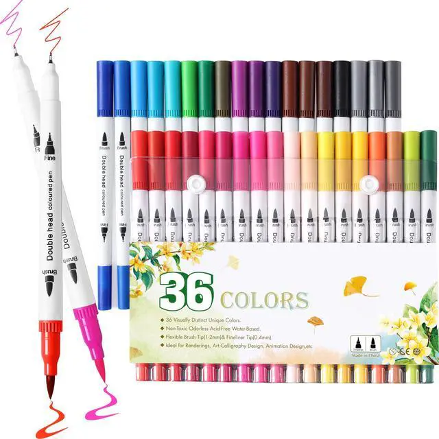 Main image of 36 Art Markers for Adult Coloring Books, Art Supplies, DualTip | Fine & Watercolor Brush Pens for Lettering Drawing Journaling Calligraphy, Back-to-School Gifts for Teens Girls