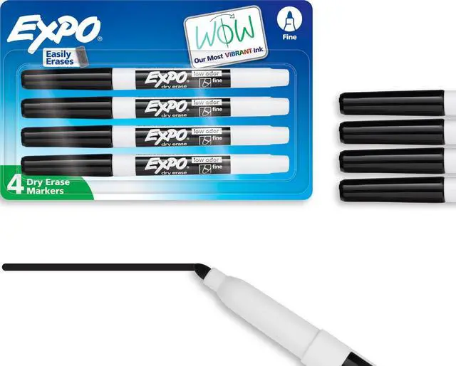Main image of Low Odor Dry Erase Markers, Fine Tip, Black, 4 Count - Home Organization, Study Supplies