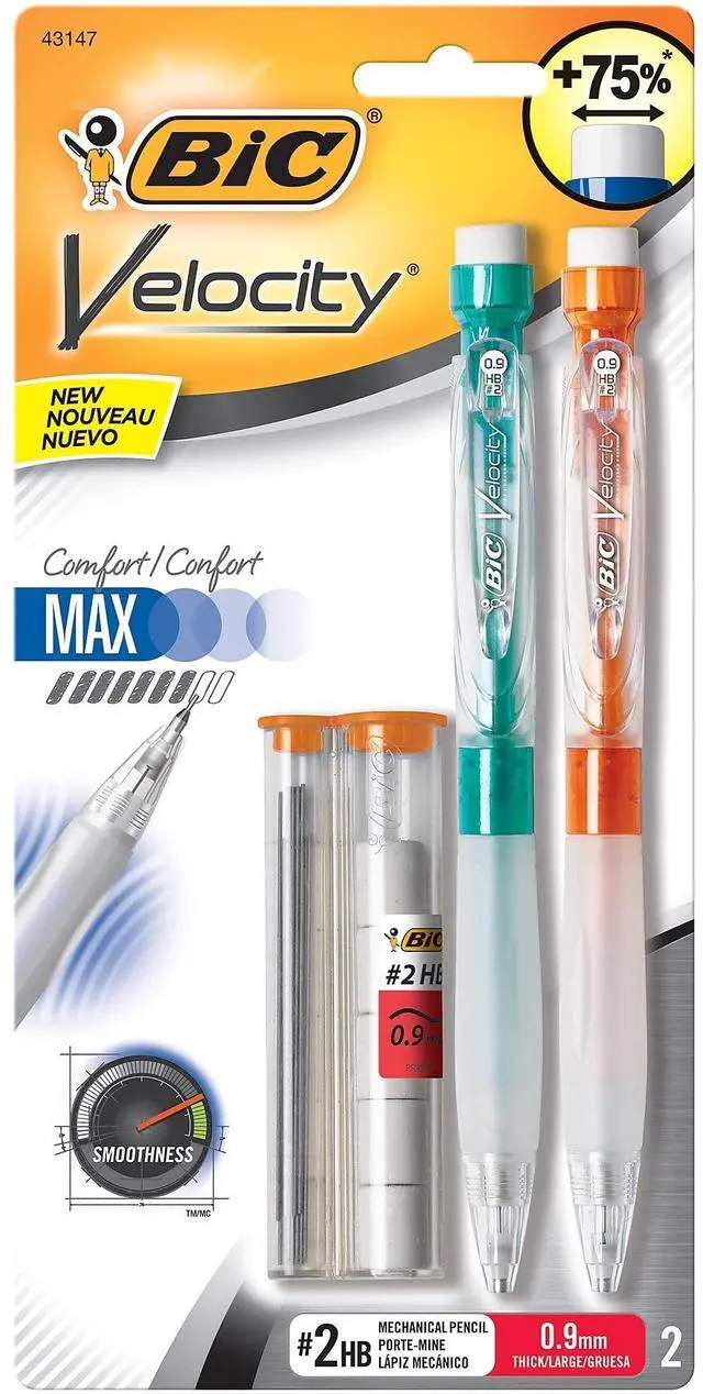 Main image of Velocity Max Mechanical Pencils, With Colorful Barrel, Medium Point (0.7mm), 2-Count Pack Mechanical Pencils With Erasers and Lead Refills