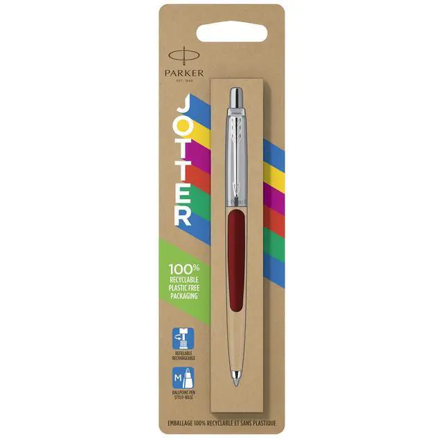 Alt view image 2 of 4 - Parker Jotter Originals Ballpoint Pen, Classic Red Finish, Medium Point, Blue Ink, 1 Count - Smooth Writing, Sleek, Polished, Professional, Desk Essentials