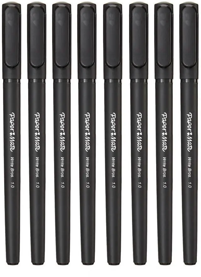 Main image of Write Bros Ballpoint Stick Pen, Black Ink with Black Barrel, 1mm Medium Point - 8 Pack (2140570)
