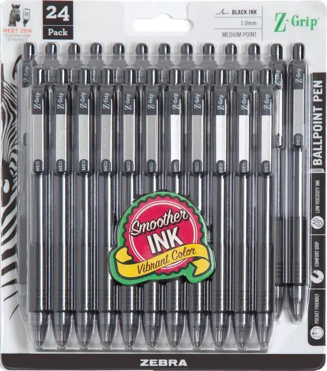 Main image of Z-Grip Retractable Ballpoint Pen, Black Ink, 1.0mm, 24 Bulk-Pack | Smooth Writing, Medium Point Tip, Ideal for Planners, Note-Taking, School and Office Supplies, and Everyday Writing (12221)