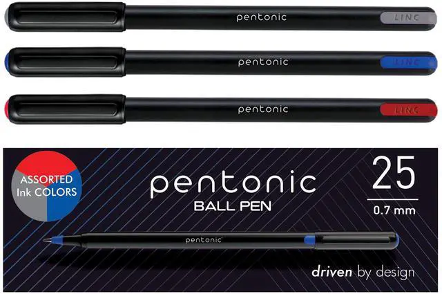 Main image of Ballpoint Pens, 25 Count, Black, Red & Blue Colored Ink, 0.7 mm Fine Point, Smooth Writing For Journaling & Note Taking (PEN12126)